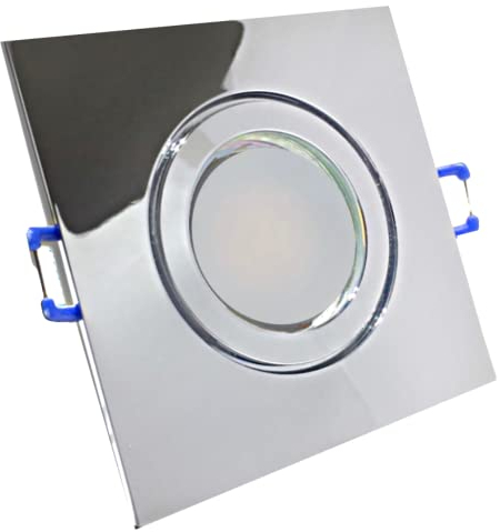 Rolux Flacher LED Bad Einbaustrahler IP44 Enya 230V SMD 5W mit Milchglas Chrom 10 Stück Deckenleuchte 3000K Warmweiß, Feuchtraum Dusche