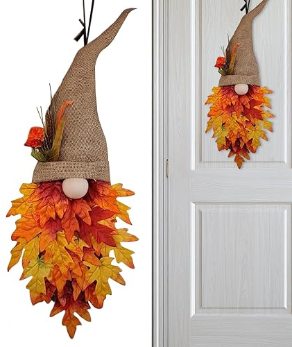 tongfeng Künstlicher Aus Ahornblättern - Wichtel Herbstgirlande Mit Künstlichen Ahornblättern - Bunte Girlande Mit Ahornblättern Und Zwerg - Türdeko Außen Drinnen deko