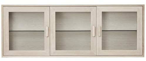 Furnhouse Porto Wandschrank 160 cm breit mit LED-Beleuchtung Eichenoptik – Skandinavische Vitrine aus massiver Eiche mit Weiß-Öl Finish – 3 Türen, Soft-Close – Hängeschrank für Wohnzimmer & Küche