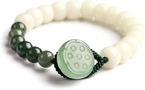 ODYO Mala-Gebetsperlen-Armband, Stretch-Armband, Armband, Farbe auswählen, weißer Bodhi-Wurzelstein, Handschnur, weibliche Armbänder, Lotus-Buddha-Perlen, Kunstschmuck (Farbe: 2)
