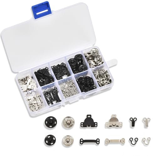 LIAMGUS 100 Pcs Sewing Hooks & Eyes Set - 50 Pairs 3 Styles Hook & Eye Closures Sewing Snaps Kit for Skirt, Bra, Trousers, Clothing