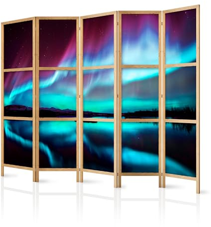 murando - Paravent Innen Raumteiler Holz Botanik Abstrakt 225x172 cm 5-teilig Japanische Trennwand Raumtrenner Room Divider Mobiler Sichtschutz Spanische Wand Raum Abtrennung Natur c-B-0290-bh-f