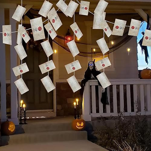 Cartas colgantes flotantes de letras de mago, paquete de 4 telón de fondo de bienvenida para la escuela mágica, decoración para Halloween, fiesta de cumpleaños, recuerdos del hogar, suministros de