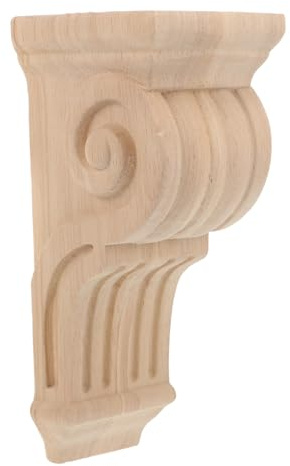 Dekorative Holzkonsole aus Massivholz, Eckverzierung für Wand und Türrahmen | 1 Stück, Glatte Naturbelassene Oberfläche, Eiche Hellbraun, für Büro und Möbelumbau