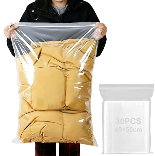 GESDYO Zip Beutel Groß Wiederverwendbar 30 Stück 40x50cm Zipper Beutel Reisetasche für Kleidung Unterwäsche Handtuch Schuhe Kosmetik