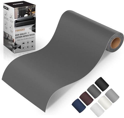 FBKOQKU Leder Reparatur Set, Kunstleder Selbstklebend, 10 x 200cm, Für Möbel, Sofa, Autositze, Taschen, Renovierung (Glatt Schwarz, Grau)
