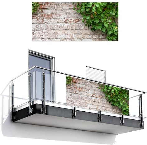 MuchoWow© Balkon Seitensichtschutz Einseitig 90x200 cm Groß PVC Terrassen Gartensichtschutz ohne Bohren Wetterfest Zaun Schutz Terrasse Balcony Decoration Pflanzen - Steinoptik - Grün