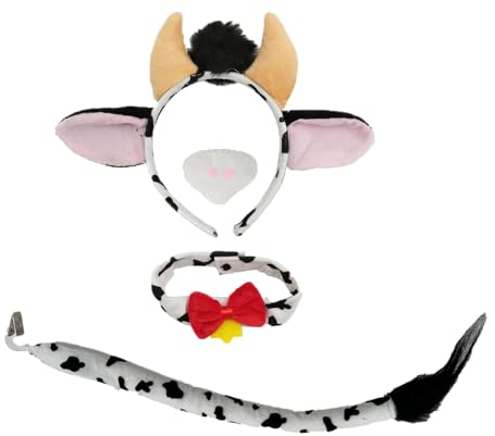 Carnavalife 4 Piezas de Conjunto de Disfraz Vaca adulto unisex, Disfraz Vaca hombre lechero, diadema de vaca niño, talla universal, halloween carnaval (1)