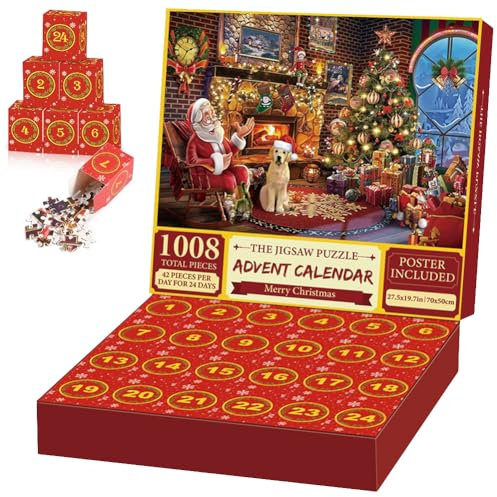 Puzzle Adventskalender 2024 Kinder - Puzzle-Freude für die ganze Familie 1008 Teile, 24 Boxen, ideal für den Countdown bis Weihnachten, Hausdekoration und als Geschenk für Erwachsene (A)