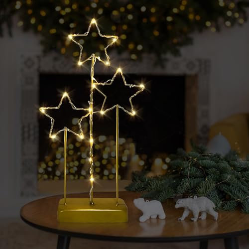 Luces Navidad Interior de Hierro, Luz Navidad Arbol LED, Decoracion de Mesa, Forma de Estrellas y Arbol, Decoracion Navidad Hogar Originales, Decoración Navideño Iluminado Lámpara Navideña (Estrella)