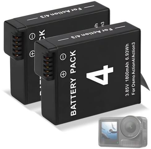 CITYORK 2250 mAh (2 pieces) battery for DJI Osmo Action 5 Pro/Osmo Action 4/Osmo Action 3 replacement battery, rechargeable extreme battery set, sports camera accessories, Lungo Tempo di Esecuzione