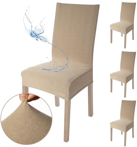 Viste tu hogar Pack 4 Funda Silla con RespaldaComedor y Hogar de 45 a 55 CM, 100% Poliéster, Impermeable, Fácil de Instalar y Limpiar, Diseño Jacquard, Camel