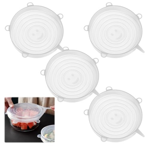 Silicone Lids Food Covers,4 Pcs Silicone Stretch Lids,Reusable Food Covers Plastic Stretch,Round Food Grade Silicone Food Covers Suitable for Dishwasher and Refrigerator and Other Containers(9.5cm)