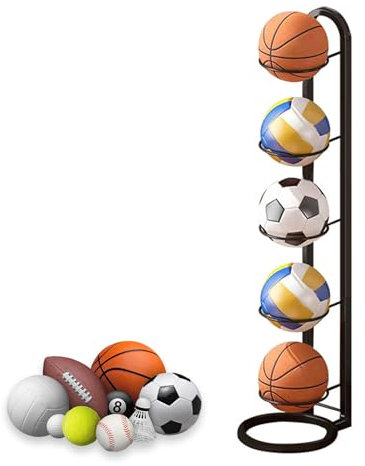 NUWIQ 5 Pisos Soporte para Balón de Fútbol, Estantería de Almacenamiento de Pelota, Soporte Vertical para Pelotas de Futbol, para Guardar Balones de Baloncesto, Fútbol y Voleibol