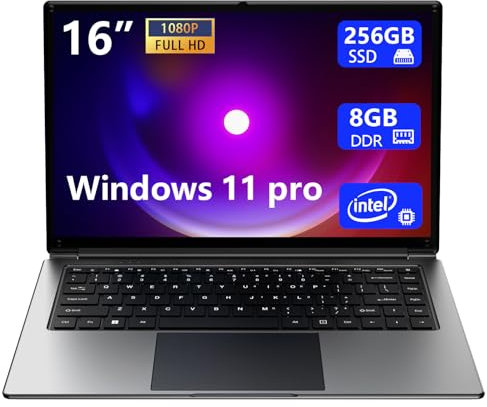 Morostron Ordinateur Portable de 16 Pouces 8Go DDR et 256 Go SSD Extensible à 1 to Processeur quadricœur Pentium atteignant jusqu'à 2,64 Hz Batterie de 9000 mAh WiFi à Double Bande