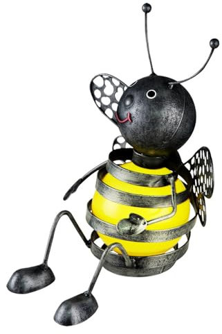 GLOBO Solar Biene außen Biene Deko Gartenfiguren für Außen Metall, Akku schwarz gelb, 1x LED 0,06 Watt, H 25 cm, Garten
