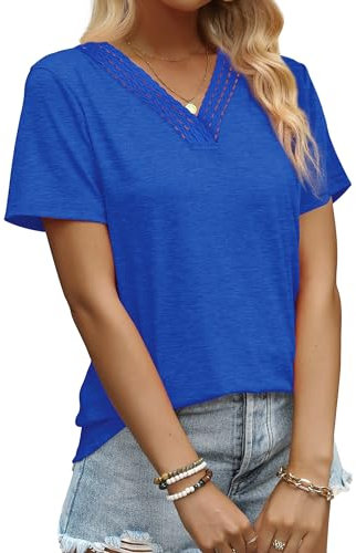 Aokosor Summer Tops for Women UK Short Sleeve Oversized T Shirts Elegant Ladies Loose Tees Blue Size 22-24