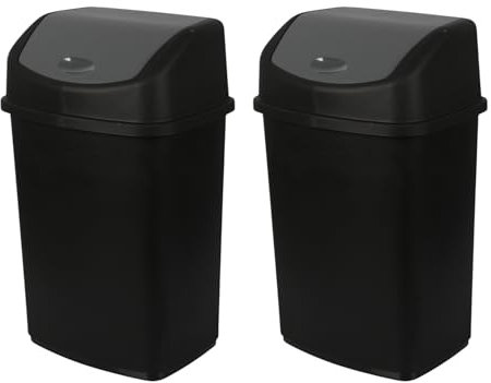 Jolie Max Set of 2 35L Large Swing Top Kitchen Bins – Durable Plastic Dustbins with Flip Top Lid, Easy to Clean, Ideal for Home & Office Waste Management. (BLACK & ANTHRACITE LID)
