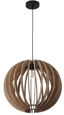 Alpinaluz Lámpara Colgante de Madera MDF Ø45cm Modelo Estilo Escandinavo Nórdico Esférico Casquillo E27 Pantalla en Láminas Color Marrón Oscuro para Salón Dormitorio Comedor Cocina