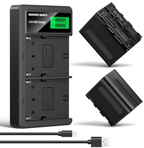NEEWER Basics 2Pcs NP-F970 7800mAh Replacement Battery Dual USB Charger Compatible with Sony NP-F970 F960 F950 F770 F750 F570 F550 FX3 FX30 A7 Canon R5 Nikon Z8 Camera Handycam LED Light Monitor