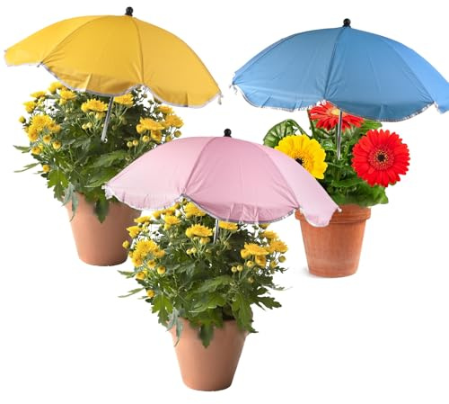 Lyreh 3pz Ombrello Piante da Esterno, Pieghevole Ombrellone per Piante da Giardino Inclusi Giallo Rosa e Blu per Aiuola Verdure e Frutta in Vaso