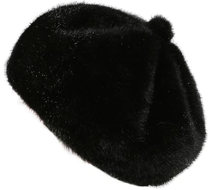 Faux Fur Beret Hat for Women Winter Warm Fashion Hat, Soft Cozy French Style Cap for Cold Weather