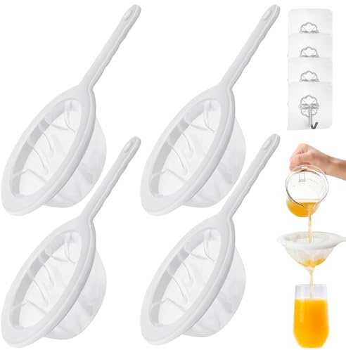4 Stück Feines Sieb 100/200/300/400 Mesh Sieb Fein Mit Griff Haarsieb Feinmaschiges Kaffeesieb Mit 4 Selbstklebende Haken Küchensieb Kunststoff für Saft Milch Wein Kaffee