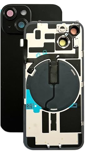 SVV Backcover, Akkudeckel passend für iPhone 14. Vormontiert : mit QI/NFC Flexkabel, Magnet, Metallträger, Kameraringe, etc. Genau wie auf das Foto. Ersatzrückglas. OEM (Schwarz)