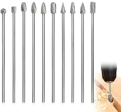 10 piezas de fresado de metal duro de 100 mm de largo con vástago de 3 mm, fresa de metal duro, fresa de metal duro, fresa de metal duro, fresa de madera para taladro, lijado, tallado