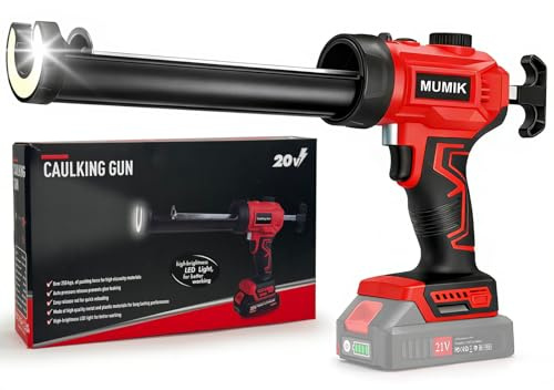 MUMIK Electric Caulking Gun, Cordless Silicone Gun Applicator Compatible with Makita 18-21V Battery, Led Light, Unlimited Speed Adjustment, Anti-Drip Sealant Gun for 300ml Cartridges