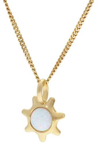 trendor Damen-Kette mit Anhänger Silber Vergoldet mit synthetischem Opal | Halsschmuck für Frauen aus Sterlingsilber, vergoldete Kette mit Opal-Anhänger,
