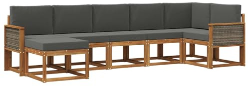 vidaXL Outdoor-Sofagarnitur 7 pcs Natur und Anthrazit Polyester, Modularer Gartensofa-Set, modernes Outdoor-Sofa, wetterfester Terrassenmöbel, Akazienholz, braunes Sitzen