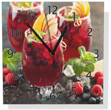 Wallario Design Wanduhr Sommerlicher Wildbeerencocktail aus Aluverbund, Alu-Uhr Größe 30 x 30 cm, Schwarze Zeiger mit Metalloptik