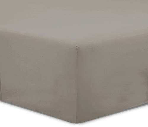 VISION - Drap Housse 140 x 190 cm - Coloris: Taupe - 100% Coton: 57 Fils - 4 Coins élastiques