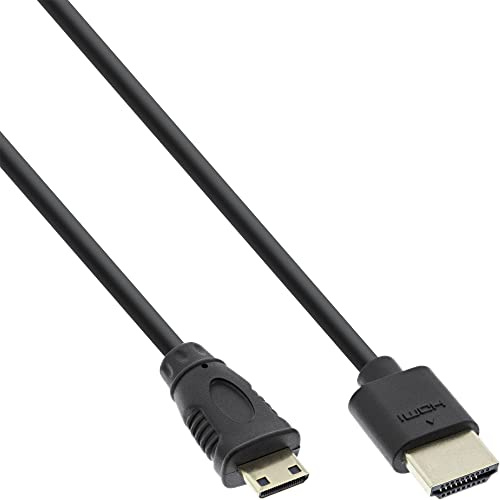 InLine 17502C HDMI Superslim Kabel A an C, HDMI-High Speed mit Ethernet, Premium, schwarz / gold, 1,8m