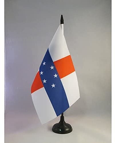 AZ FLAG Netherlands Antilles Table Flag 5'' x 8'' - Dutch Office Decoration 100% Polyester 21 x 14 cm - Mini Desk Flag with Pole and Black Plastic Base