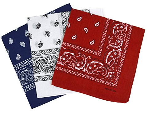 Set 3 bandanas paisley damen und herren rot, weiß, dunkelblau 57x57cm