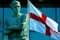 Bobby Moore Foto Statue und St. George Kreuz England Flagge draußen Wembley Stadion London UK Landschaft Foto Farbe Bild
