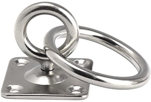 OPIOL QUALITY® Augplatte mit Wirbel und Ring 40x40 mm aus Edelstahl A2 V2A (5 Stück) Wandöse Decksplatte Ösenplatte Halterung Haken Öse Wandhaken Wandhalterung Ösenplatte