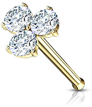 Autiga Nasen-Piercing Stecker Triangel Dreiblatt Nasenstecker Stift Zirkonia Kristalle