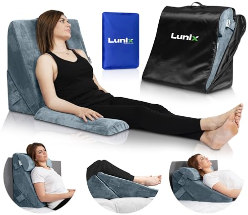 Lunix LX6 3pcs Orthopedic Bed Wedge Pillow Set, Post Surgery Memory Foam for Back, Leg and Knee Pain Relief, Sitting Pillow for Reading, Adjustable Pillows for Acid Reflux and GERD for Sleeping Navy