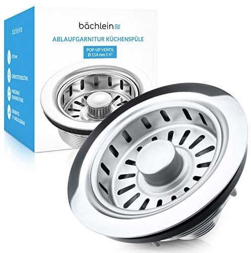 Bächlein Juego de Desagüe para el Fregadero, Diámetro de 114 mm, Dispositivo de Clic Ahora También para el Fregadero de la Cocina, Desagüe de Acero Inoxidable Pulido con Rebosadero
