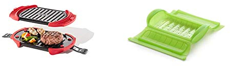 Lékué Microwave Grill, Red microondas, Acero, rojo y negro + - Estuche de vapor con bandeja, 1-2 personas, color verde