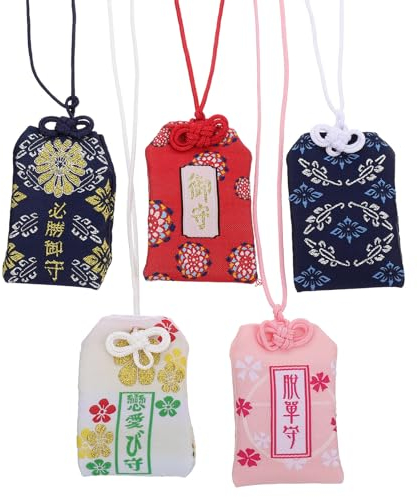Garneck - Ciondolo Giapponese Omamori, 5 Pezzi, per santuario Giapponese, amuleto Portafortuna per Amore, educazione, ricchezza, Salute, Stile Casuale (Stile casuale)