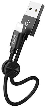 HOCO 25cm CE Certified Fast Charging Cable - Short Round Clip for Long Term Use, Supports Data & Apple CarPlay - Compatible with iPhone 14/13/12/11/Pro/Max/XS/8/7 - Black
