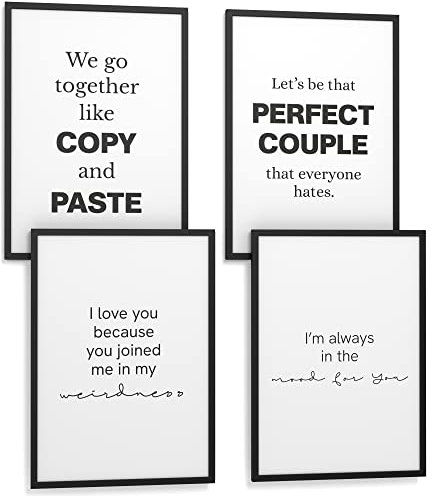 Papierschmiede® Premium Spruchposter Set 4er DIN A3 (30x42 cm) Motiv: Funny Couple, Pärchen Liebe Beziehung, Typografie Bilder Wohnzimmer Schlafzimmer ohne Rahmen