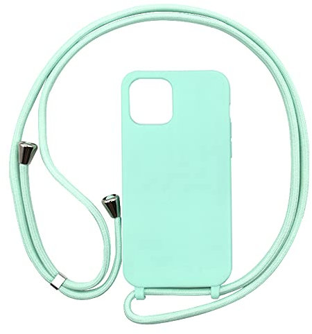 PuYu Zhe Compatible for iPhone 12 Mini Case,Silicone Crossbody Cover TPU Shell Adjustable Cord Lanyard Slim Stylish Shockproof Case-Mint Green