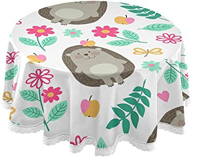 PUXUQU Blumen Blume Igel Tischdecke für Garten, Home Kitchen Picknick Party, 150 cm rund