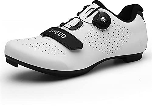 Youngtie Fahrradschuhe Herren Damen Rennrad MTB Peloton Schuhe mit Stollen Kompatibler Look Delta und SPD Lock Pedal White 235