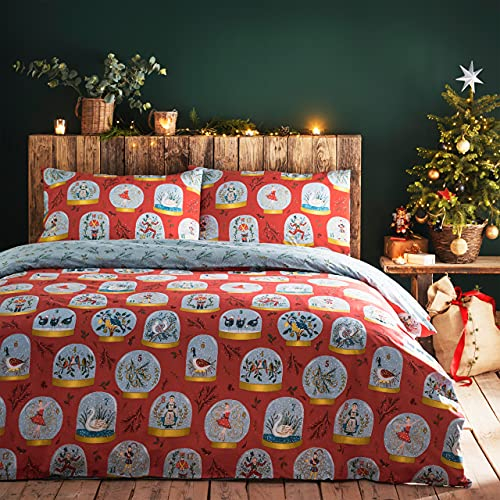 furn. Twelve Days of Christmas Duvet Cover Set, Polycotton, Red,3 pieces, Double